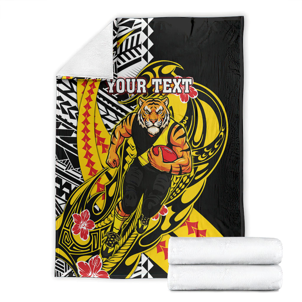 Personalized Richmond Tigers Blanket Polynesian Tribal Tiger Mascot With Hibiscus Floral Art