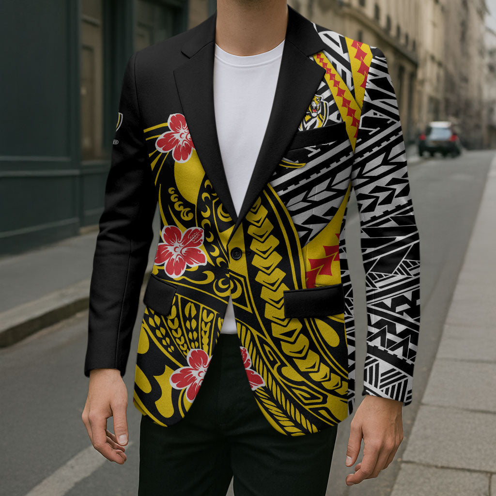 Personalized Richmond Tigers Blazer Polynesian Tribal Tiger Mascot With Hibiscus Floral Art