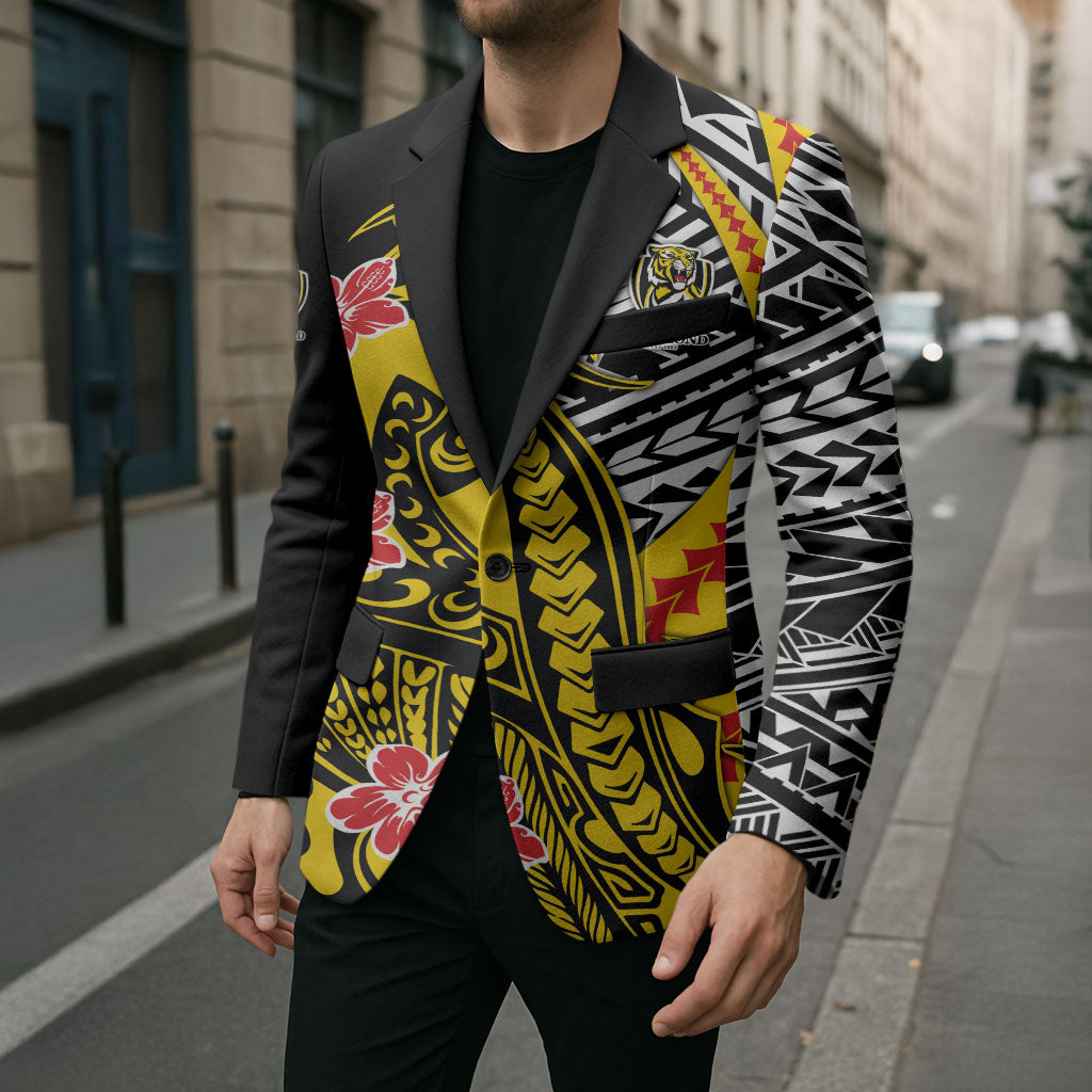Personalized Richmond Tigers Blazer Polynesian Tribal Tiger Mascot With Hibiscus Floral Art