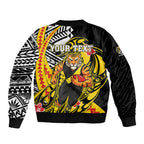 Personalized Richmond Tigers Bomber Jacket Polynesian Tribal Tiger Mascot With Hibiscus Floral Art