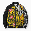 Personalized Richmond Tigers Bomber Puffer Jacket Polynesian Tribal Tiger Mascot With Hibiscus Floral Art