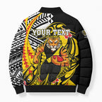 Personalized Richmond Tigers Bomber Puffer Jacket Polynesian Tribal Tiger Mascot With Hibiscus Floral Art