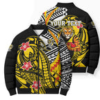 Personalized Richmond Tigers Bomber Puffer Jacket Polynesian Tribal Tiger Mascot With Hibiscus Floral Art