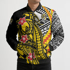 Personalized Richmond Tigers Bomber Puffer Jacket Polynesian Tribal Tiger Mascot With Hibiscus Floral Art