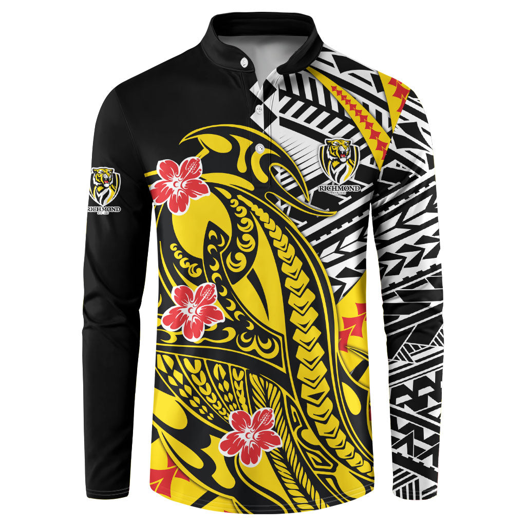 Personalized Richmond Tigers Button Sweatshirt Polynesian Tribal Tiger Mascot With Hibiscus Floral Art