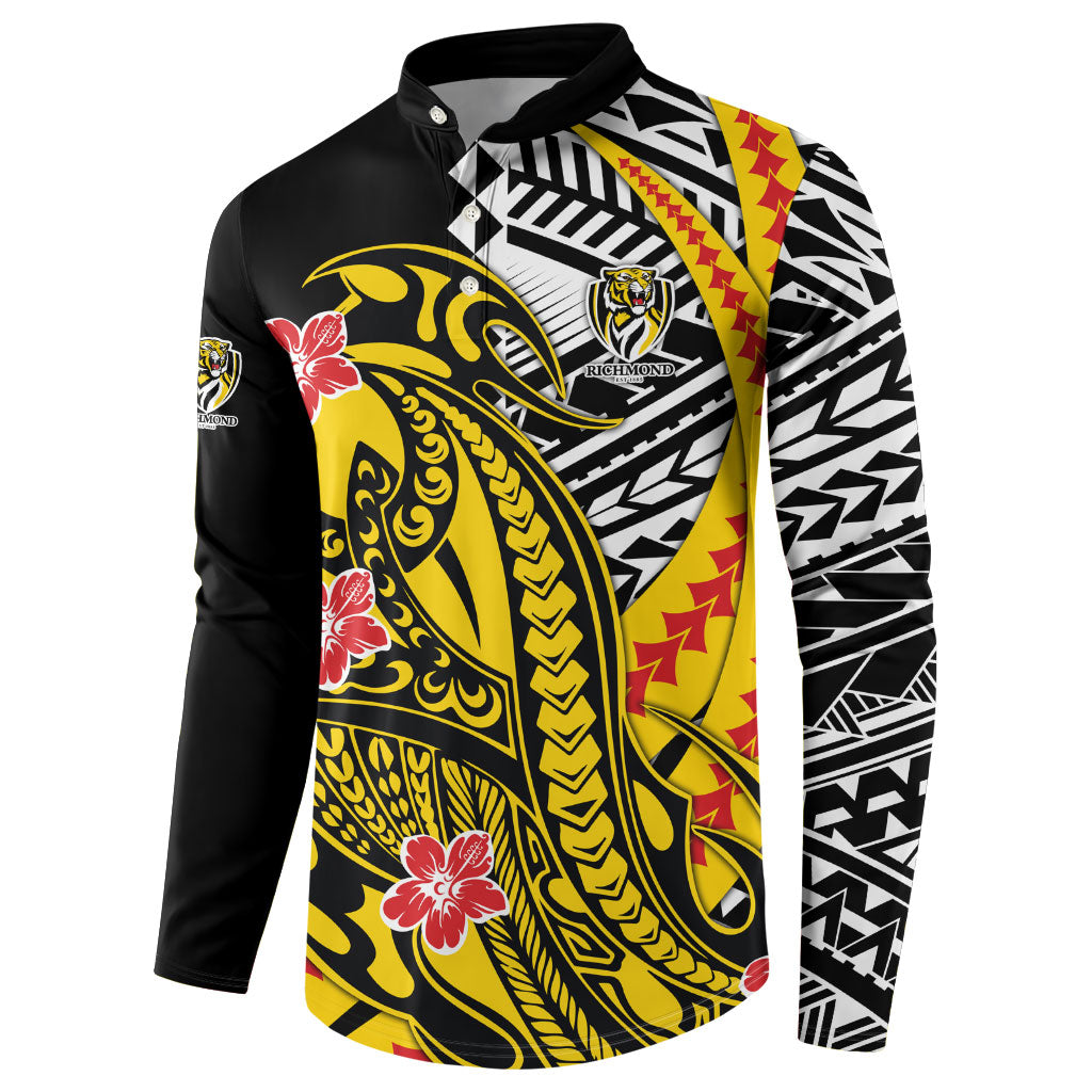 Personalized Richmond Tigers Button Sweatshirt Polynesian Tribal Tiger Mascot With Hibiscus Floral Art