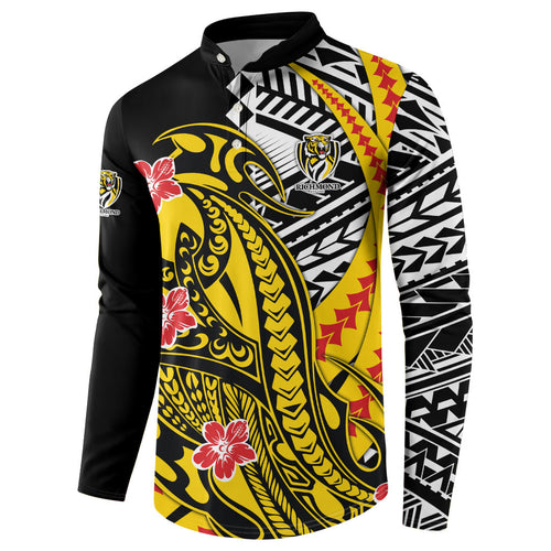 Personalized Richmond Tigers Button Sweatshirt Polynesian Tribal Tiger Mascot With Hibiscus Floral Art