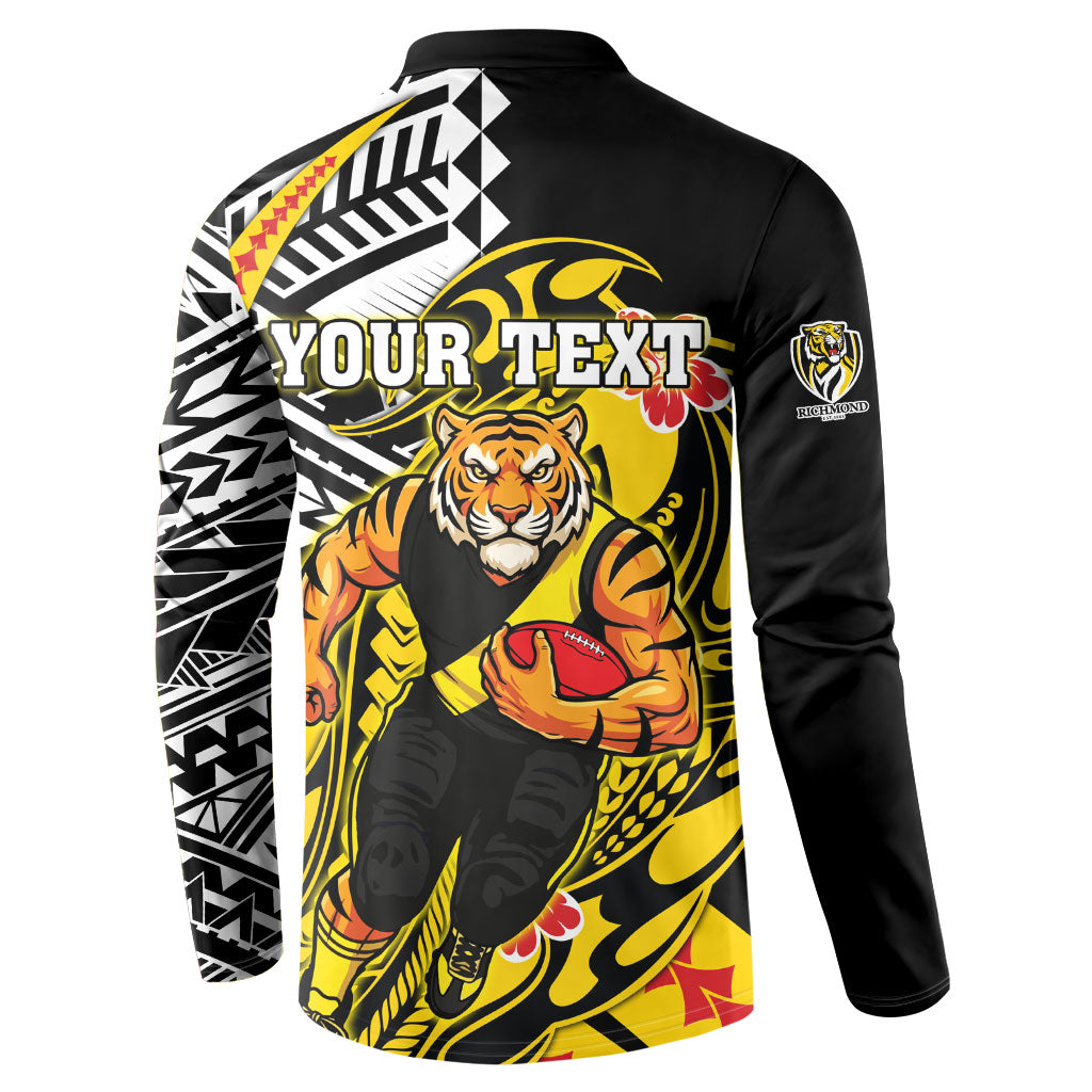 Personalized Richmond Tigers Button Sweatshirt Polynesian Tribal Tiger Mascot With Hibiscus Floral Art