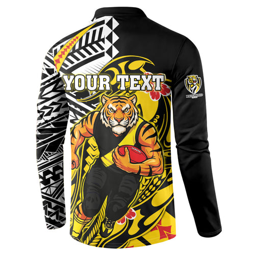 Personalized Richmond Tigers Button Sweatshirt Polynesian Tribal Tiger Mascot With Hibiscus Floral Art