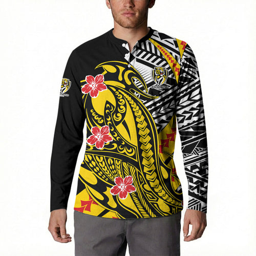 Personalized Richmond Tigers Button Sweatshirt Polynesian Tribal Tiger Mascot With Hibiscus Floral Art
