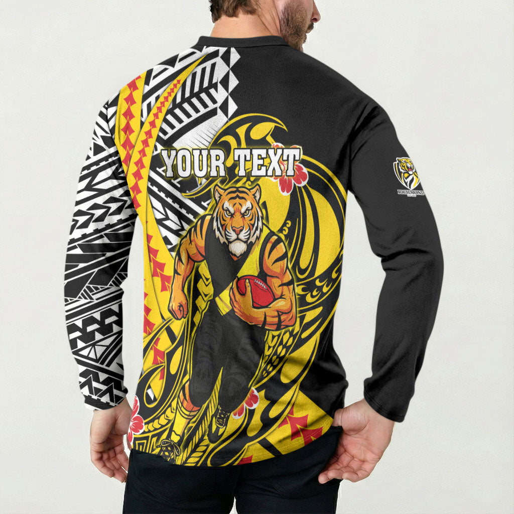 Personalized Richmond Tigers Button Sweatshirt Polynesian Tribal Tiger Mascot With Hibiscus Floral Art