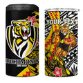 Personalized Richmond Tigers 4 in 1 Can Cooler Tumbler Polynesian Tribal Tiger Mascot With Hibiscus Floral Art