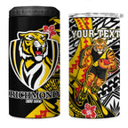 Personalized Richmond Tigers 4 in 1 Can Cooler Tumbler Polynesian Tribal Tiger Mascot With Hibiscus Floral Art