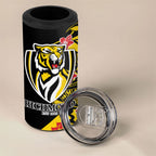 Personalized Richmond Tigers 4 in 1 Can Cooler Tumbler Polynesian Tribal Tiger Mascot With Hibiscus Floral Art