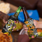 Personalized Richmond Tigers 4 in 1 Can Cooler Tumbler Polynesian Tribal Tiger Mascot With Hibiscus Floral Art