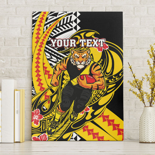 Personalized Richmond Tigers Canvas Wall Art Polynesian Tribal Tiger Mascot With Hibiscus Floral Art