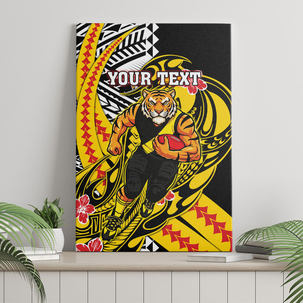 Personalized Richmond Tigers Canvas Wall Art Polynesian Tribal Tiger Mascot With Hibiscus Floral Art