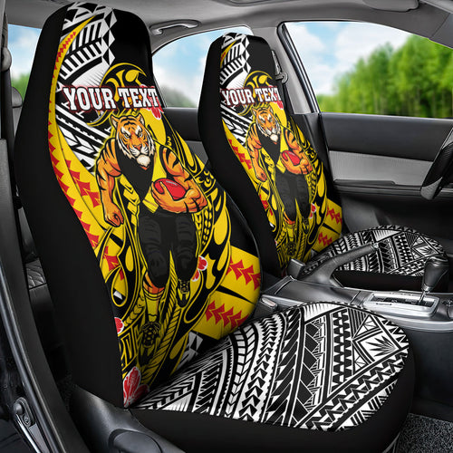 Personalized Richmond Tigers Car Seat Cover Polynesian Tribal Tiger Mascot With Hibiscus Floral Art