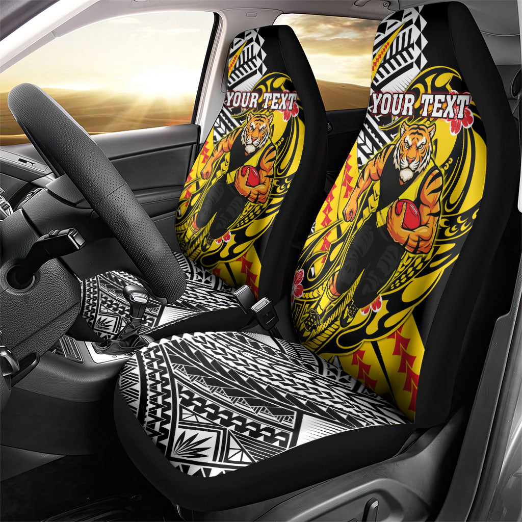 Personalized Richmond Tigers Car Seat Cover Polynesian Tribal Tiger Mascot With Hibiscus Floral Art