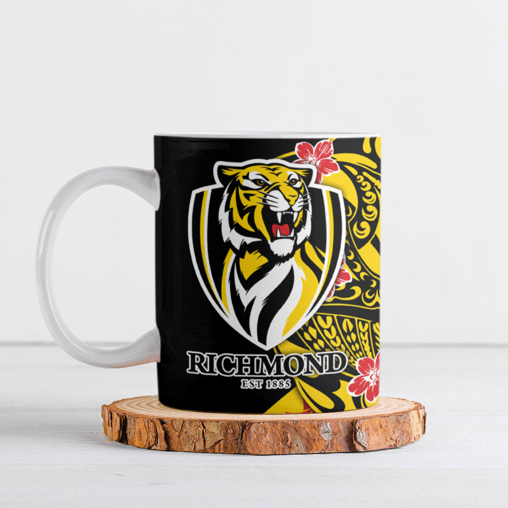Personalized Richmond Tigers Ceramic Mug Polynesian Tribal Tiger Mascot With Hibiscus Floral Art