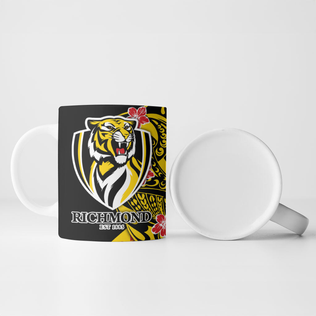 Personalized Richmond Tigers Ceramic Mug Polynesian Tribal Tiger Mascot With Hibiscus Floral Art