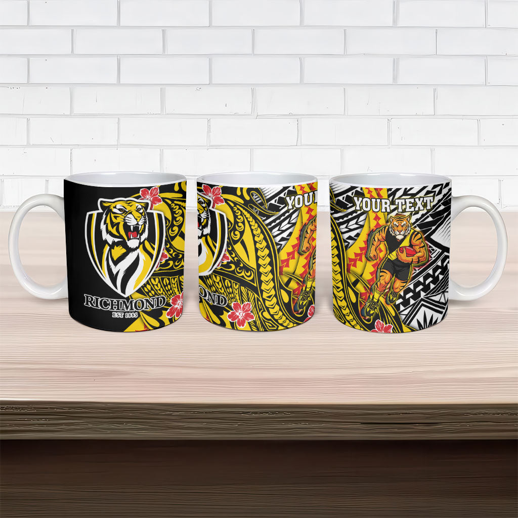 Personalized Richmond Tigers Ceramic Mug Polynesian Tribal Tiger Mascot With Hibiscus Floral Art