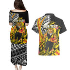 Personalized Richmond Tigers Couples Matching Puletasi and Hawaiian Shirt Polynesian Tribal Tiger Mascot With Hibiscus Floral Art