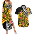 Personalized Richmond Tigers Couples Matching Summer Maxi Dress and Hawaiian Shirt Polynesian Tribal Tiger Mascot With Hibiscus Floral Art