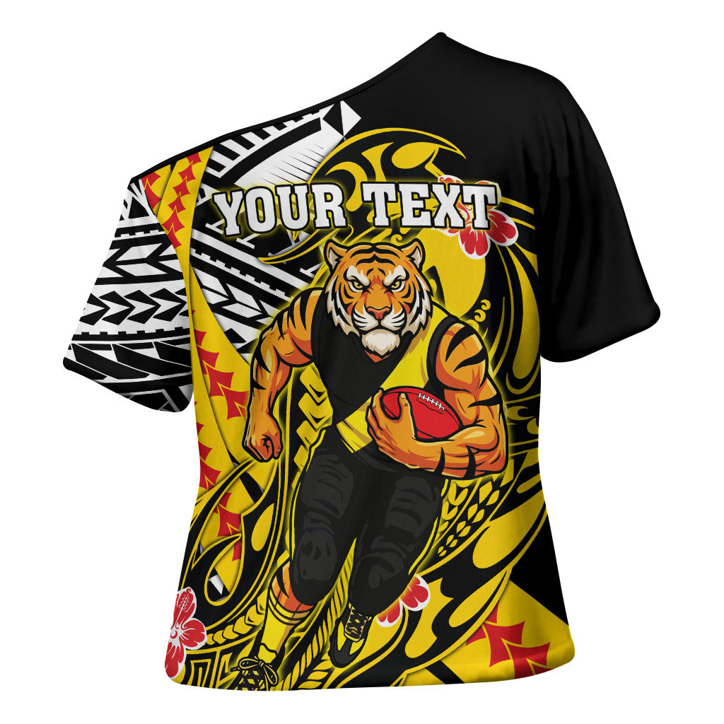 Personalized Richmond Tigers Cross Shoulder Shirt Polynesian Tribal Tiger Mascot With Hibiscus Floral Art