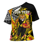 Personalized Richmond Tigers Cross Shoulder Shirt Polynesian Tribal Tiger Mascot With Hibiscus Floral Art