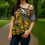 Personalized Richmond Tigers Cross Shoulder Shirt Polynesian Tribal Tiger Mascot With Hibiscus Floral Art