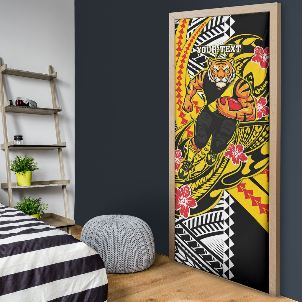 Personalized Richmond Tigers Door Cover Polynesian Tribal Tiger Mascot With Hibiscus Floral Art
