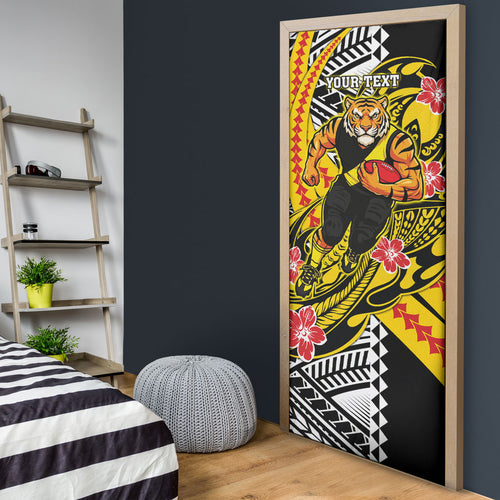 Personalized Richmond Tigers Door Cover Polynesian Tribal Tiger Mascot With Hibiscus Floral Art