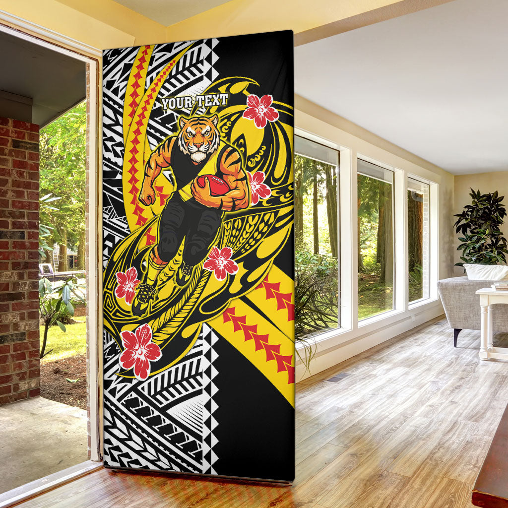 Personalized Richmond Tigers Door Cover Polynesian Tribal Tiger Mascot With Hibiscus Floral Art