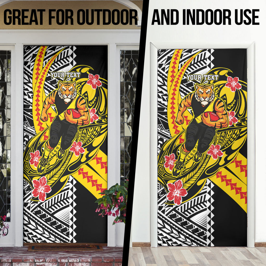 Personalized Richmond Tigers Door Cover Polynesian Tribal Tiger Mascot With Hibiscus Floral Art