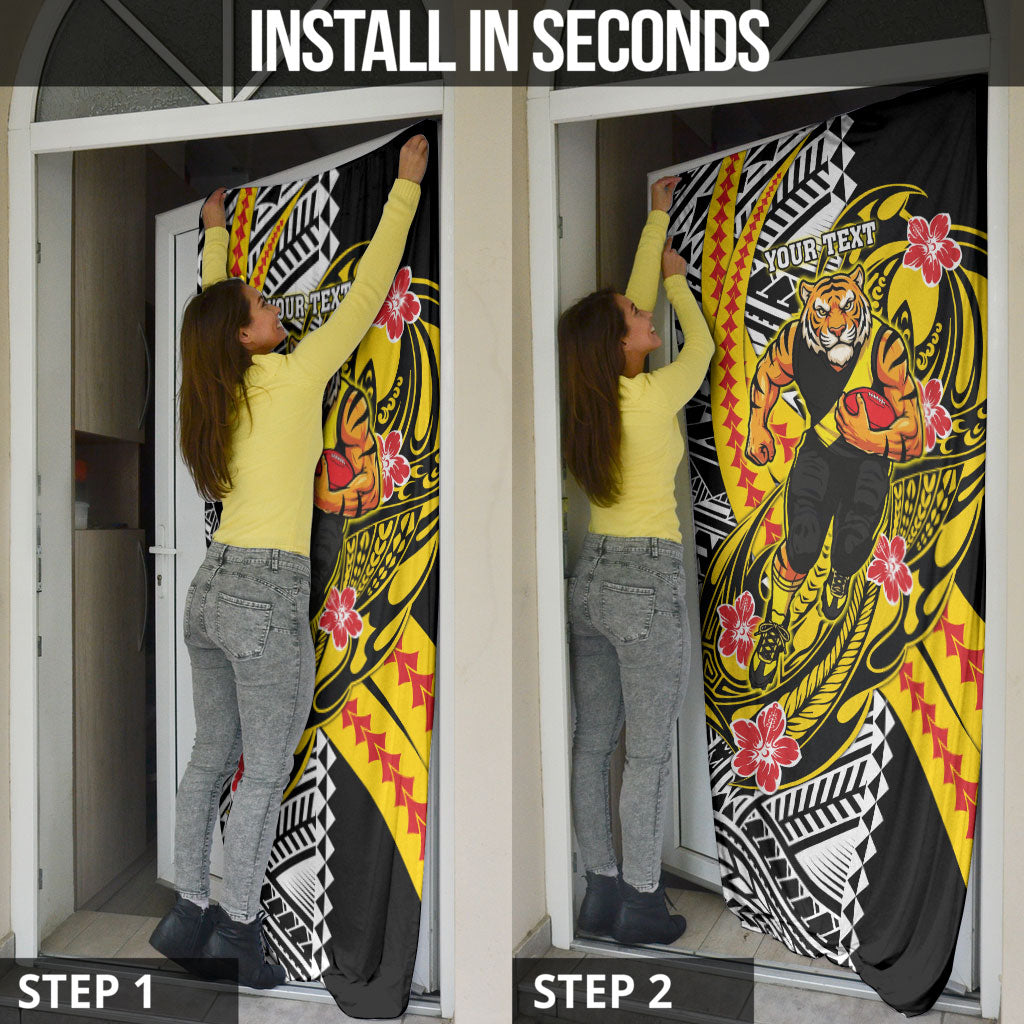 Personalized Richmond Tigers Door Cover Polynesian Tribal Tiger Mascot With Hibiscus Floral Art