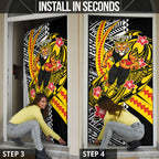 Personalized Richmond Tigers Door Cover Polynesian Tribal Tiger Mascot With Hibiscus Floral Art