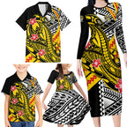 Personalized Richmond Tigers Family Matching Long Sleeve Bodycon Dress and Hawaiian Shirt Polynesian Tribal Tiger Mascot With Hibiscus Floral Art