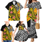 Personalized Richmond Tigers Family Matching Mermaid Dress and Hawaiian Shirt Polynesian Tribal Tiger Mascot With Hibiscus Floral Art