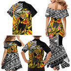 Personalized Richmond Tigers Family Matching Mermaid Dress and Hawaiian Shirt Polynesian Tribal Tiger Mascot With Hibiscus Floral Art