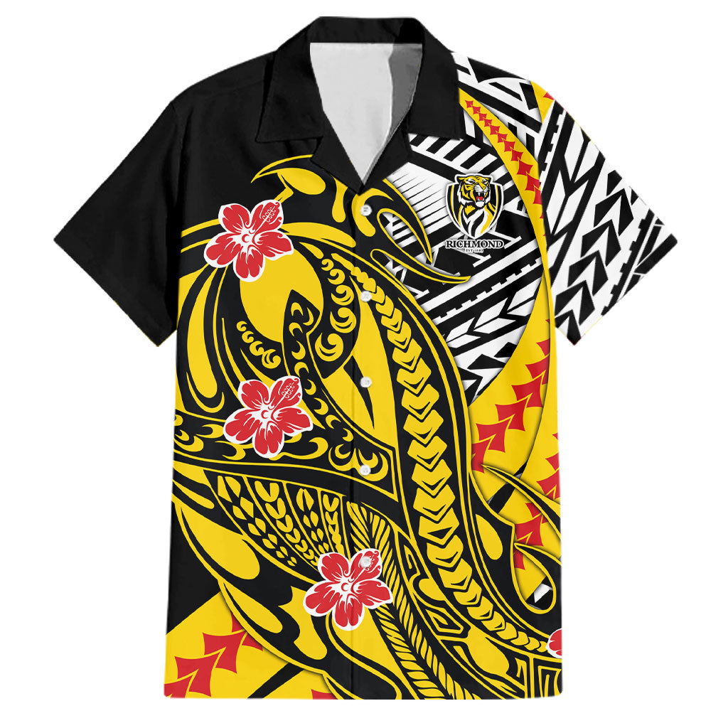 Personalized Richmond Tigers Family Matching Mermaid Dress and Hawaiian Shirt Polynesian Tribal Tiger Mascot With Hibiscus Floral Art