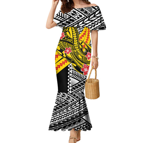 Personalized Richmond Tigers Family Matching Mermaid Dress and Hawaiian Shirt Polynesian Tribal Tiger Mascot With Hibiscus Floral Art