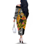 Personalized Richmond Tigers Family Matching Off The Shoulder Long Sleeve Dress and Hawaiian Shirt Polynesian Tribal Tiger Mascot With Hibiscus Floral Art