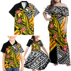 Personalized Richmond Tigers Family Matching Off Shoulder Maxi Dress and Hawaiian Shirt Polynesian Tribal Tiger Mascot With Hibiscus Floral Art