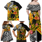 Personalized Richmond Tigers Family Matching Off Shoulder Maxi Dress and Hawaiian Shirt Polynesian Tribal Tiger Mascot With Hibiscus Floral Art