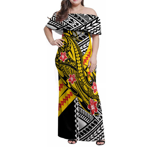 Personalized Richmond Tigers Family Matching Off Shoulder Maxi Dress and Hawaiian Shirt Polynesian Tribal Tiger Mascot With Hibiscus Floral Art