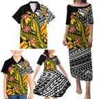 Personalized Richmond Tigers Family Matching Puletasi and Hawaiian Shirt Polynesian Tribal Tiger Mascot With Hibiscus Floral Art
