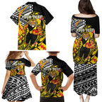 Personalized Richmond Tigers Family Matching Puletasi and Hawaiian Shirt Polynesian Tribal Tiger Mascot With Hibiscus Floral Art