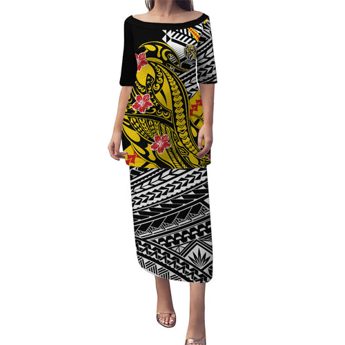 Personalized Richmond Tigers Family Matching Puletasi and Hawaiian Shirt Polynesian Tribal Tiger Mascot With Hibiscus Floral Art