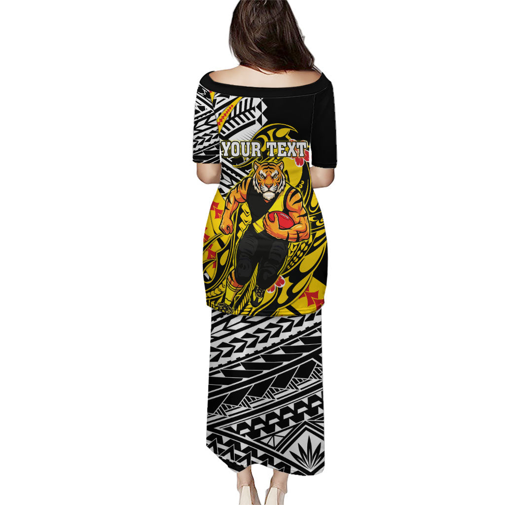 Personalized Richmond Tigers Family Matching Puletasi and Hawaiian Shirt Polynesian Tribal Tiger Mascot With Hibiscus Floral Art